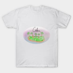 Cebu watercolor Island travel, beach, sea and palm trees. Holidays and vacation, summer and relaxation T-Shirt